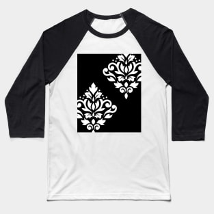 Scroll Damask Art I White on Black Baseball T-Shirt